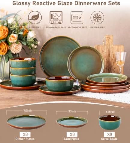 GBHOME Dinnerware Sets for 8, 24 Pieces Ceramic Plates and Bowls Set - Image 3