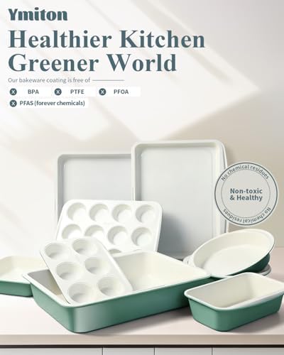 Ceramic Nonstick Baking Pans Set, Non Toxic 33 PCS Stackable Bakeware Sets, 550°F Oven Safe Baking Sheet & Pans, Warp-Free, Dishwasher Safe, PTFE/PFOA/PFOS-Free (Green) - Image 2