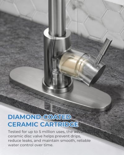VFAUOSIT Kitchen Faucet with Pull Down Sprayer, Spring Brushed Nickel - Image 6