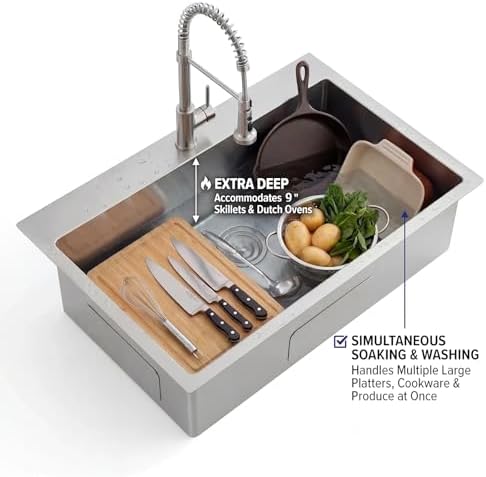 VAPSINT 22x18 Inch Drop In Kitchen Sink, 22 Inch 16 Gauge T304 Stainless Steel Topmount Small Kitchen Bar Sink, Handmade Single Bowl Outdoor RV Laundry Utility Prep Sink with Basket Strainer - Image 5