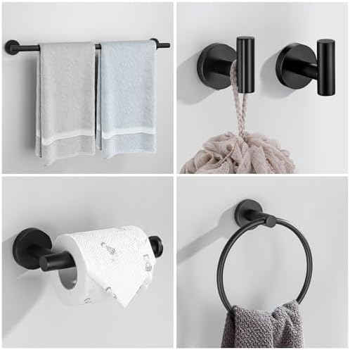 6 Pieces Matte Black Towel Bar Bathroom Hardware Set, 23.6Inch Matte Black Bathroom Accessories Towel Holder Set, SUS304 Stainless Steel Towel Racks for Bathroom - Image 6