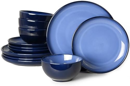 Pokini Stoneware Dinnerware Sets for 4, 12pcs Plates and Bowls Sets Dishes by Pokini