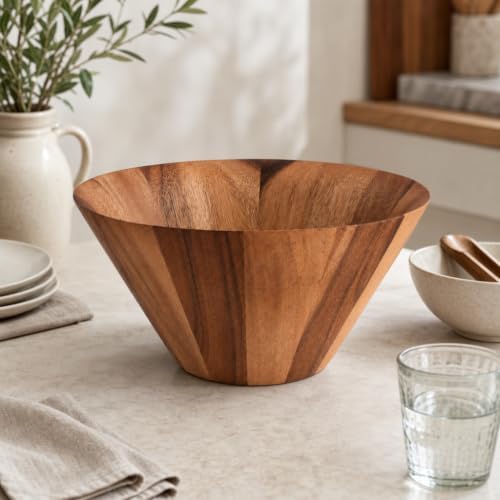Arthur Court Acacia Wood Serving Bowl - Large Straight Side Salad Bowl for Fruits and Snacks - 12" Diameter x 7.5" Tall - Image 2