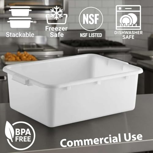 3-Pack 20" x 15" x 7" Commercial Bus Tub/Bus Box - 9 Gallons without Lid - Stackable Dish Storage Boxes for Home Kitchen, Pantry, or Garage Organization – Heavy-Duty and Freezer-Safe - White - Image 3
