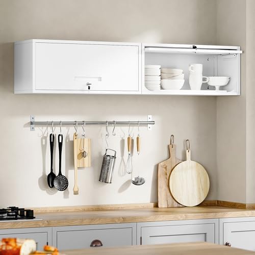 Yizosh Metal Wall Cabinet with Doors, Wall Mounted Storage Cabinet - Floating Tool Cabinet for Kitchen, Basement, Warehouse (White, 13.7" H) - Image 7