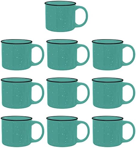 DISCOUNT PROMOS Ceramic Campfire Coffee Mugs 13 oz. Set of 10, Bulk Pack - Perfect for Tea, Espresso, Cappuccino, Hot Cocoa - Mint by DISCOUNTPROMOS