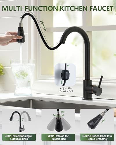 VFAUOSIT Kitchen Faucet with Pull Down Sprayer, Oil Rubbed Bronze - Image 2