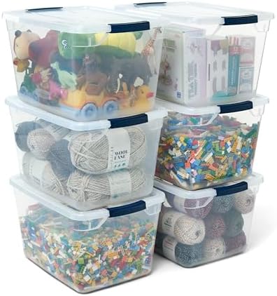 Rubbermaid Cleverstore Clear 32 Qt, 6 Pack Stackable Plastic Storage Bins with Lids, Great for Closet and Laundry Storage, Organizing in the Home by Rubbermaid