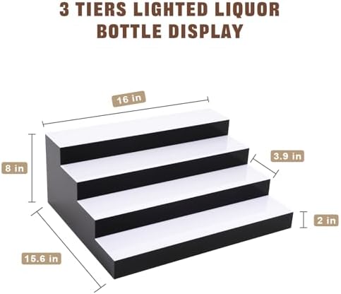 FAHKNS LED Lighted Liquor Bottle Display, 4 Tiers 16 Inch LED Liquor Shelves with RF Remote, Liquor Bottle Accessories Shelf for Home Bar, 16 Static Colors 4 Dynamic Mode - Image 2