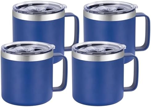 VEGOND 14 oz Insulated Coffee Mug Bulk with Handle, Stainless Steel Travel Coffee Mug with Lid, Double Wall Vacuum Metal Coffee Cup, Coffee Tumbler Powder Coated, Navy Blue 4 Pack by VEGOND