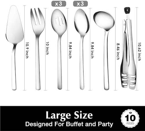 KINGSTONE 10 piece Large Hostess Serving Utensils Set,18/10 Stainless Steel - Image 4