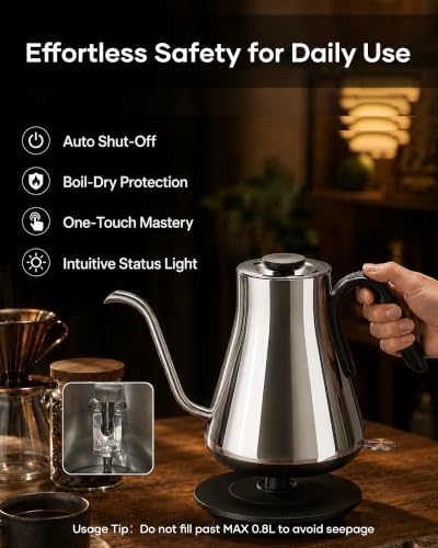 Cocinare Gooseneck Electric Kettle 0.8L, Fast Boil Pour Over Coffee, Tea - Image 6