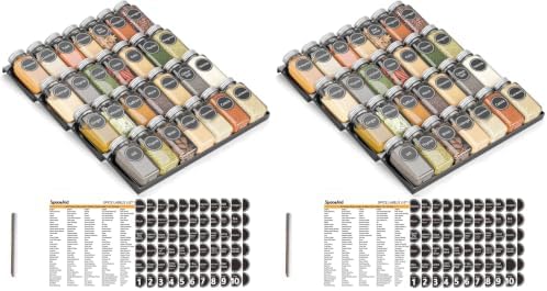 SpaceAid Spice Drawer Organizer with 28 Spice Jars, 386 Spice Labels, 4 Tier Seasoning Rack Tray Insert for Kitchen Drawers, 13" Wide x 17.5" Deep (Pack of 2) by SpaceAid