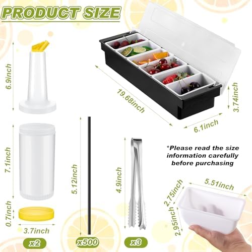 Mifoci 23 Pcs Bartender Supplies Kit Garnish Tray for Bartenders with Bar Caddy 3 Tier Salt Rimmer 13 Pcs Cocktail Shaker Set and Bar Accessory for Christmas Bartender Gifts Beginners(6 Compartments) - Image 2