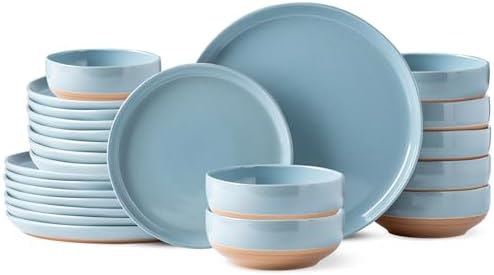 AmorArc Dinnerware Sets for 8, 24 Pieces Ceramic Plates and Bowls Set by AmorArc