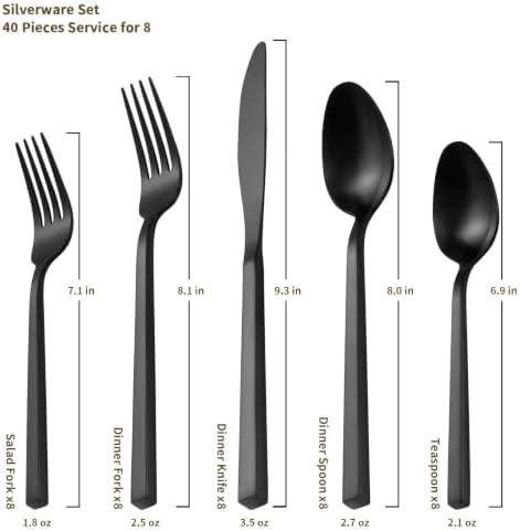 Alata Cube Black 40-Piece Forged Stainless Steel Matte Flatware Set for 8 - Image 2