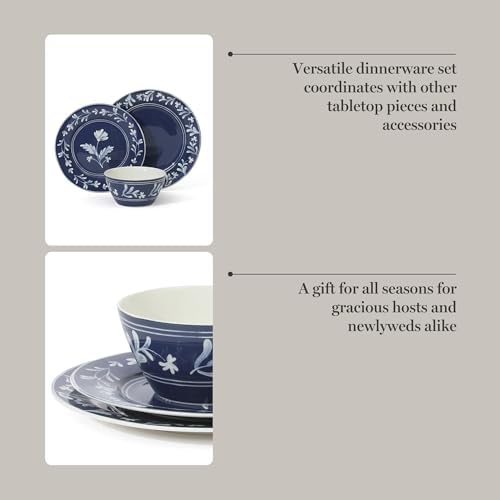 Martha Stewart Dinnerware Set- Maiden Crown 12-Piece Sky Blue Dishes – New Bone China Ceramic Plates & Bowls – Floral Design – Service for 4 – Microwave & Dishwasher Safe - Image 5
