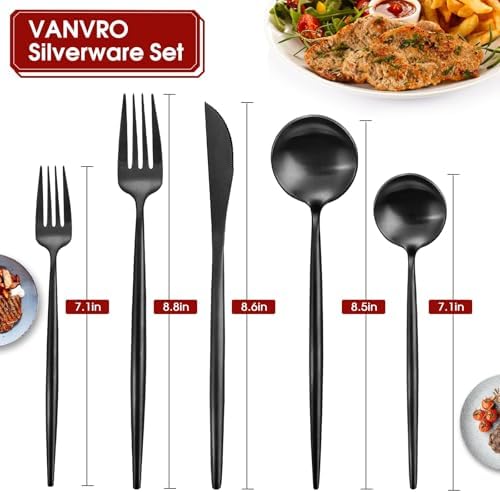 VANVRO Matte Black Silverware Set, 20-Piece Stainless Steel Flatware Set, Tableware Cutlery Set Service for 4, Satin Finish Utensils Set, Knife Fork Spoon Set for Home and Restaurant, Dishwasher Safe - Image 2