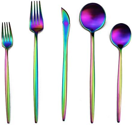 Matte Rainbow Silverware, Gugrida 5-Piece 18/10 Stainless Steel Flatware Set, Satin Finish Kitchen Utensils, Tableware Travel Cutlery for Camping, Office or School Lunch, Dishwasher Safe - Image 4