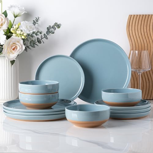AmorArc Dinnerware Sets for 4, 12 Pieces Ceramic Plates and Bowls Set by AmorArc