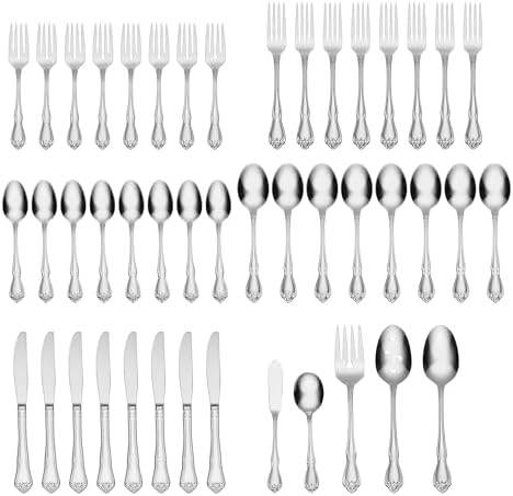 Oneida True Rose 45 Piece Everyday Flatware, Service for 8, 18/0 Stainless Steel, Silverware Set, Silver - Image 2