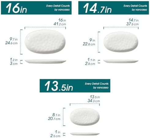 vancasso Ceramic Serving Platters Set of 3, Oval 16/14.7/13.5 Inch, White - Image 2