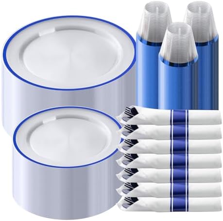 Goodluck 350 Pcs Clear Blue Plastic Plates Disposable for Party 50 Guests by GoodLuck