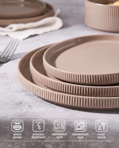 famiware Star 10/8 inches Dinner Plates Set for 6, Cinnamon Brown - Image 4