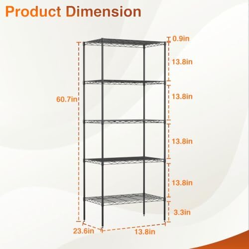BestOffice | 5-Tier Wire Shelf | 14" x 24" x 60" | Black - Image 3