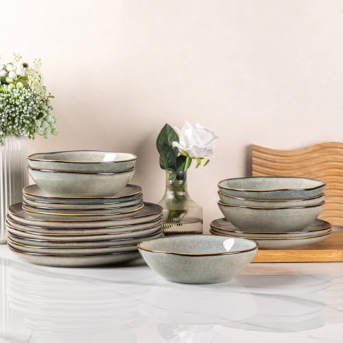 AmorArc Ceramic Dinnerware Sets for 4, 12Pcs Plates and Bowls Sets Dishes by AmorArc