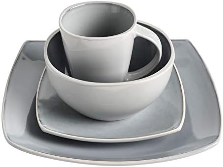 Gibson Elite Soho Lounge Square Reactive Glaze Stoneware Dinnerware Set, Service for 4 (16pc), Light Gray - Image 3