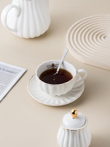 CLAY TONIC- 8 OZ Porcelain White Coffee/Teacup and Saucer Set with Holder - Image 5