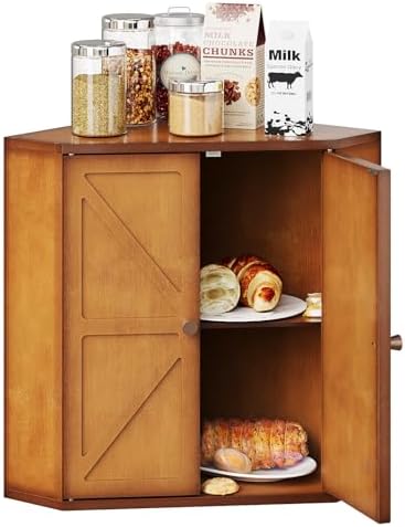 Trironsun Corner Bread Box for Kitchen Counter Double Layer Bamboo Bread Storage Container Large Capacity Bread Storage Bin Farmhouse Breadbox Organizer (Antique Brown) by TrironsunHome