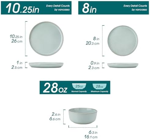 vancasso ANYA 18 Pieces Plates and Bowls Set, Mint Green Dinnerware Sets, Reactive Glaze Dishes Set for 6, Ceramic Dishware Sets Kitchen Dinner Set, Microwave & Dishwasher Safe - Image 2