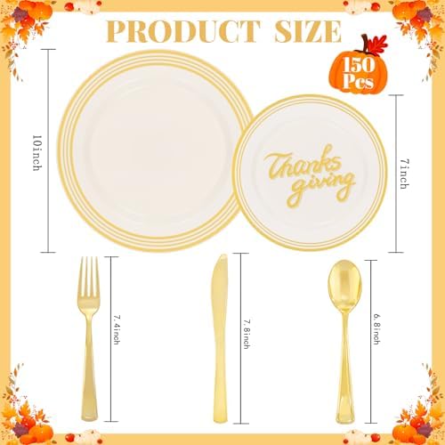 ejonirinjonir 150pcs Sturdy Thanksgiving Plastic Plates For Fall Dinner - Image 2