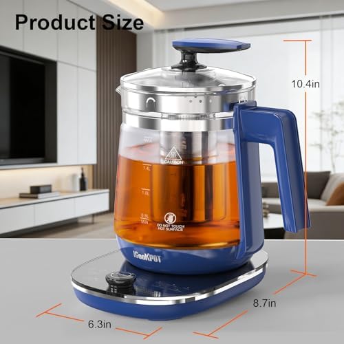 Electric Kettle 1.5L Borosilicate Glass, 1200W Temperature Control Tea Kettle with Auto Shut-Off & Boil-Dry Protection, BPA-Free Stainless Steel Base, Fast Boil for Coffee & Tea, Blue - Image 7
