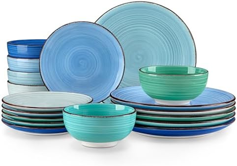 vancasso Bonita Plates and Bowls Set 18 Pieces Blue Stoneware Service for 6 by vancasso