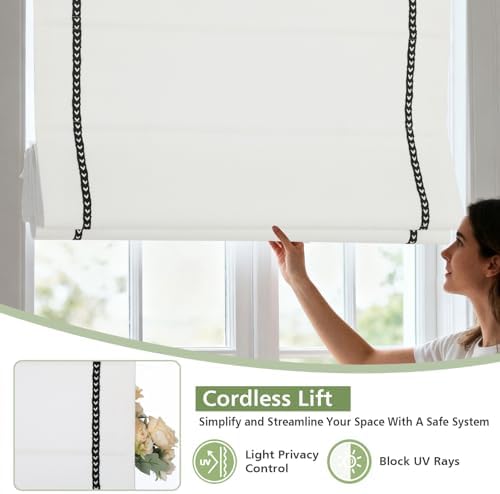 Cordless Roman Shades with Black & White Arrow Trim, Custom Size Blackout Light Filtering Roman Blinds, Washable Ribbon Border Roman Window Shades for Bedroom, Living Room, Kitchen, French Door - Image 4