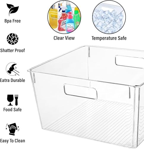 Clear Extra Large Plastic Storage Bins, Perfect for Pantry Organizers and Storage Containers Fridge Organizer Plastic Bins Kitchen Organizer Bin for Organizing Under Sink Refrigerator Organization - Image 3