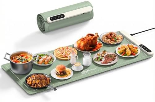 Warming Mat for Food, 36"x16" Food Warming Mat 6 Temperature & 6 Timer Settings Upgrade Graphene Fast Full Surface Heating-Versatile Food Warmer for Gatherings, Parties, Everyday Use-Slate Gray Green by NewKitchenOfficial