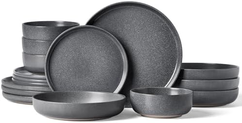 Famiware Milkyway 16-Piece Stoneware Dinnerware Set, Matte Dark Charcoal by Famiware