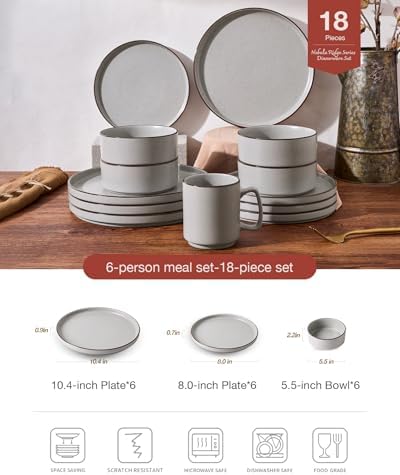Famiware Nebula Ridge 18-Piece Stoneware Dinnerware Set, Light Gray - Image 2