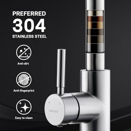 WEWE High-Arc Pull-Down Kitchen Faucet, Brushed Nickel, 3-Mode Sprayer - Image 5