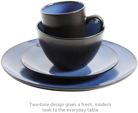 Gibson Elite Soho Lounge Round Reactive Glaze Stoneware Dinnerware Set, Service for 4 (16pc), Blue, Soho Round. - Image 5