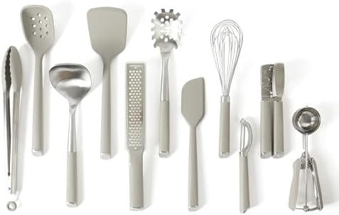 Calphalon Edge 11-Piece Silicone and Stainless Steel Kitchen Tool Set, Kitchen Utensil Set, Heat Resistant Nonstick Safe Kitchen Gadgets with Non-Slip Handle, Durable Kitchen Gadgets (Taupe) by Calphalon