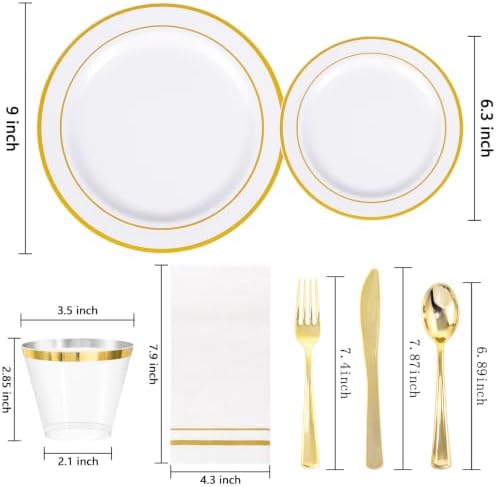 GATHER 350PCS White and Gold Plastic Plates Dinnerware Set for Wedding - Image 2