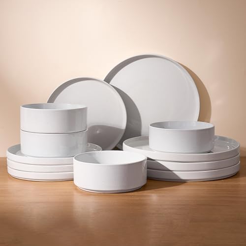 Famiware Nebula Plates and Bowls, 12-Piece Dinnerware Set, White by Famiware