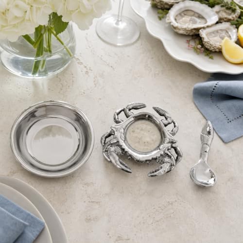 Arthur Court Crab 3-Piece Condiment Set - Aluminum Seafood Server with Removable Bowl - 7 Inch Diameter Tray - Image 6