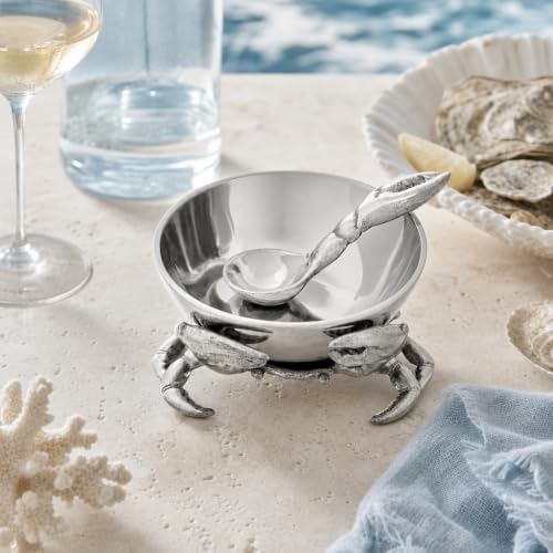 Arthur Court Crab 3-Piece Condiment Set - Aluminum Seafood Server with Removable Bowl - 7 Inch Diameter Tray - Image 3