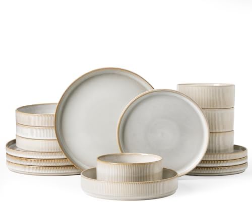 Famiware Star Stoneware Dinnerware Sets with Pasta Bowls, 16pc Dishes for 4 by Famiware